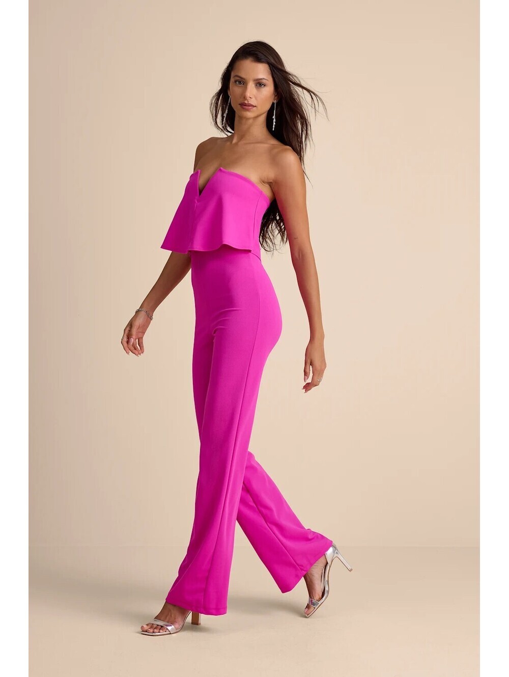 Strapless Fuchsia Jumpsuit with Wide Legs - Picture 3 of 5